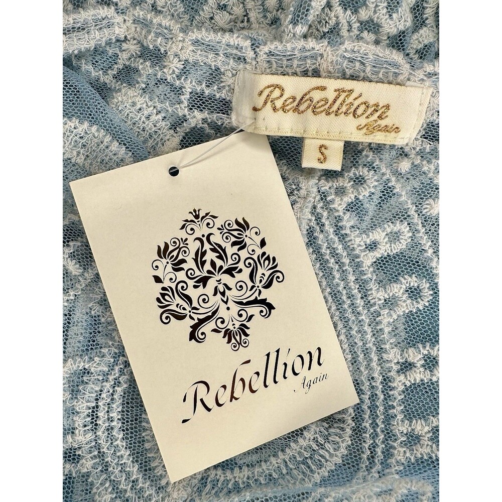 Rebellion Again Boho Kimono Duster Cover Up Floral Lace Light Blue Size S NWT!! - Picture 3 of 5